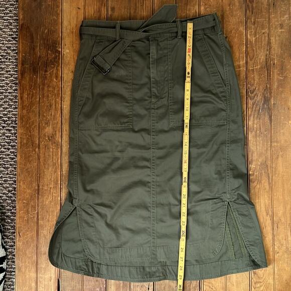 Women’s Ralph Lauren Olive Green Cotton long Midi Pencil Skirt with belt size 6 - Picture 3 of 7